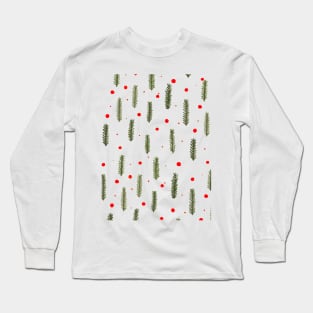 Christmas branches and dots - sap green and orange Long Sleeve T-Shirt